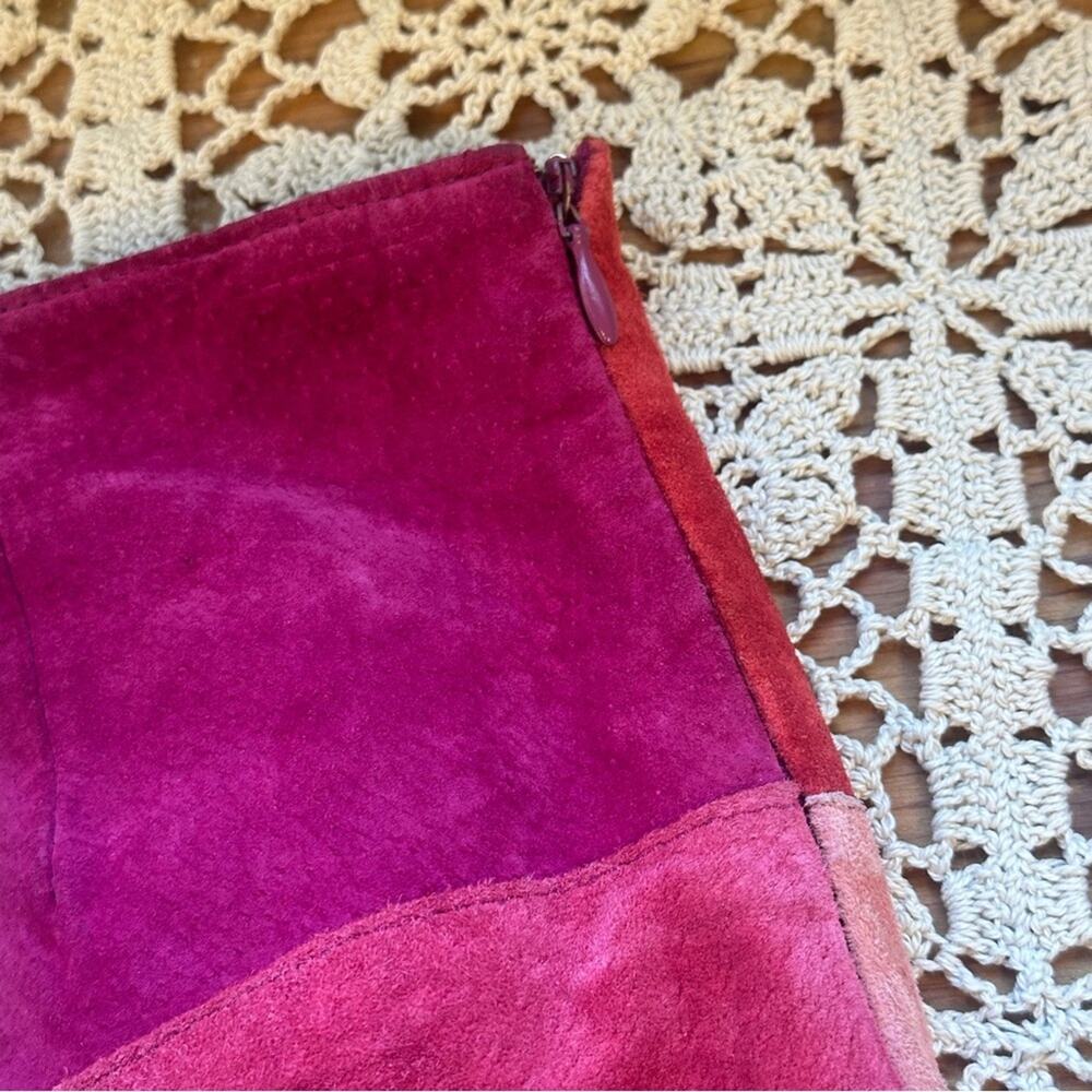 Express Vintage 90s Suede Patchwork A-Line Mini Skirt Fall - Picture 5 of 9